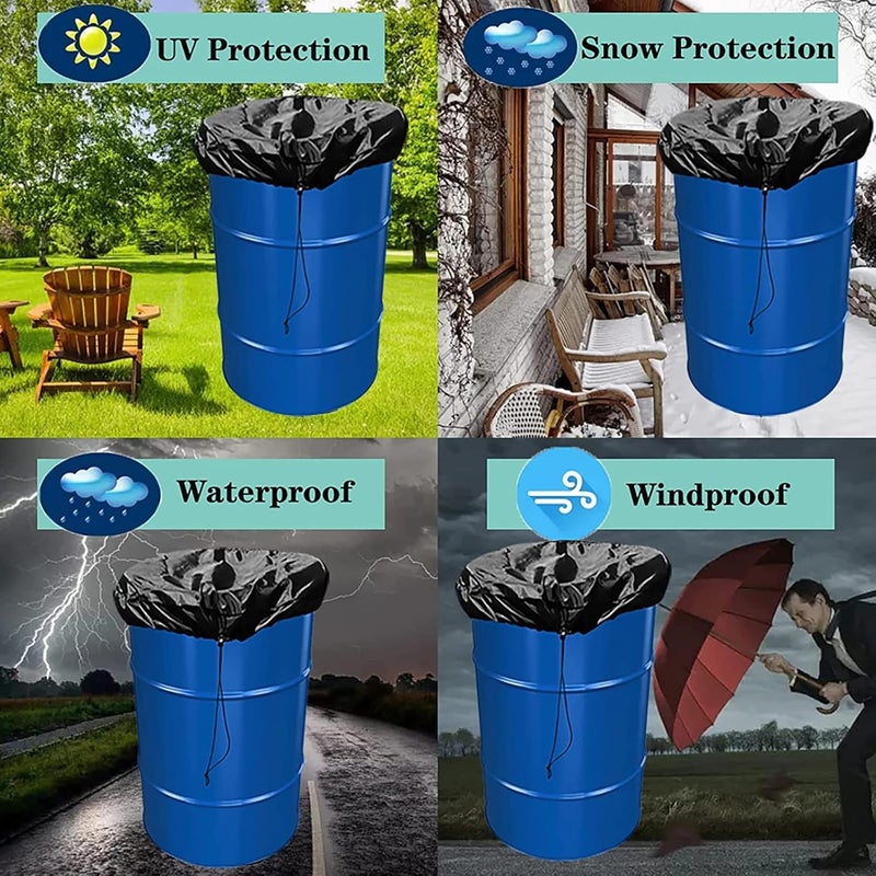 Heyxi 55 Gallon Drum Drawstring Protective Supplies Protections for Raining Day Waterproof Windproof Black - Image 2